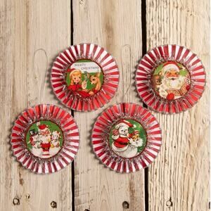 Bethany Lowe Kitschmas Rosette Retro Christmas Ornaments Set of 4 NEW